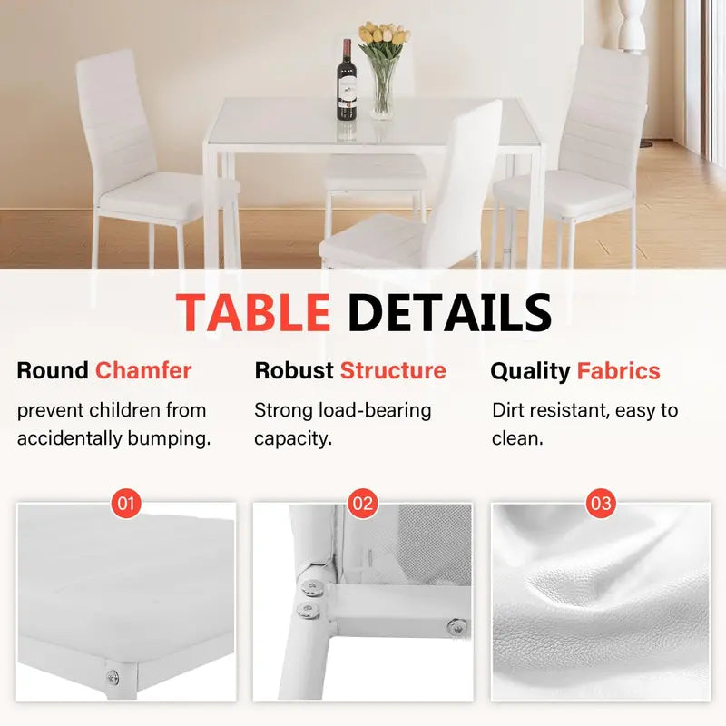 Compact Glass Dining Set for Small Spaces – Modern Black Rectangular Table & 4 Chairs for Kitchen or Dining