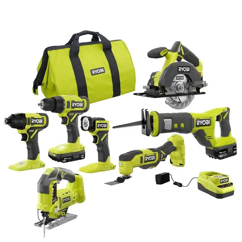 RYOBI ONE+ 18V 6-Tool Combo Kit – Includes Jig Saw, Drill, Impact Driver, LED Work Light & More (28324924)