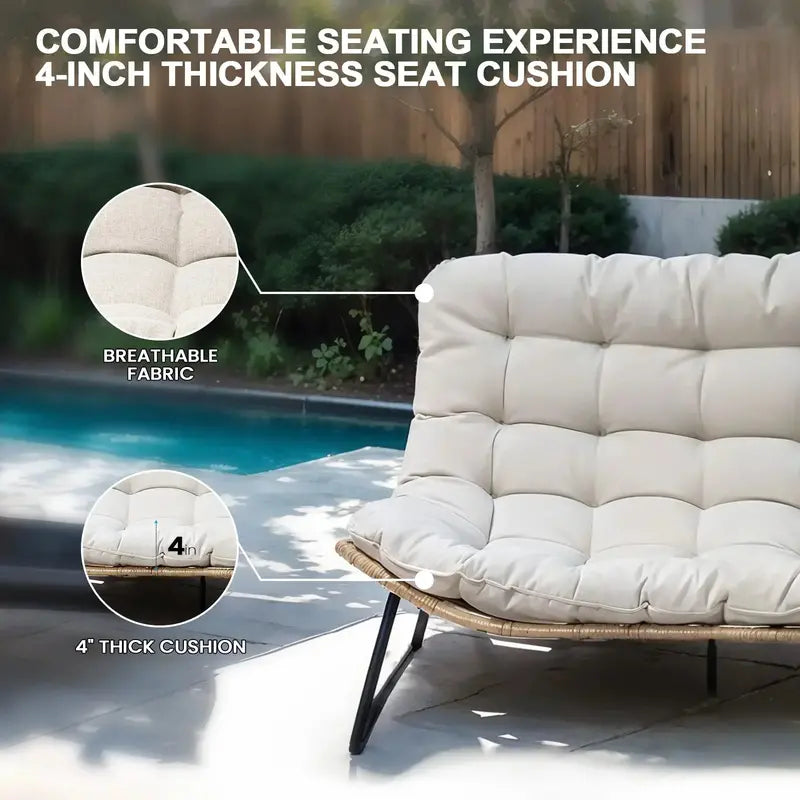 Crestlive All-Weather Outdoor Loveseat – Rattan Weave with Plush Cushions, Beige Patio Sofa