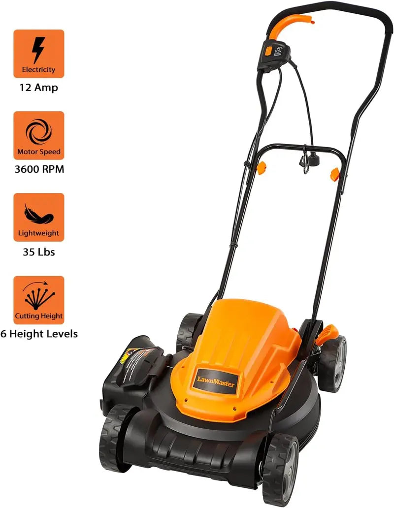 LawnMaster ME1218X.01 19-Inch 12-Amp Corded Electric Lawn Mower – Quiet & Reliable Performance
