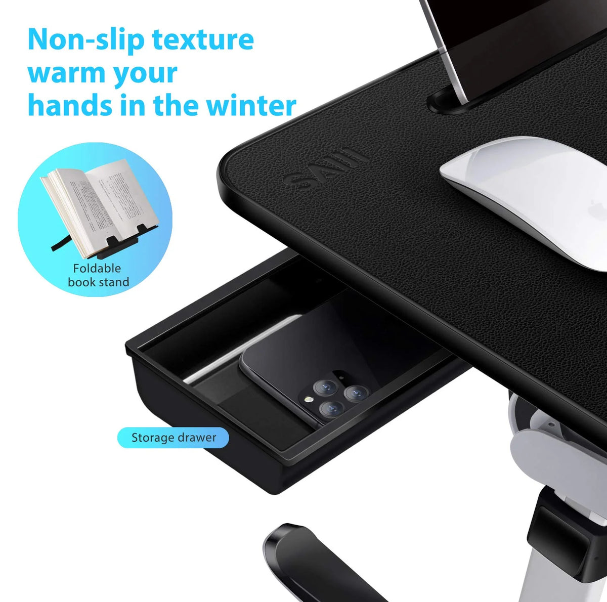 SAIJI X-Large Adjustable Laptop Table with Storage Drawer
