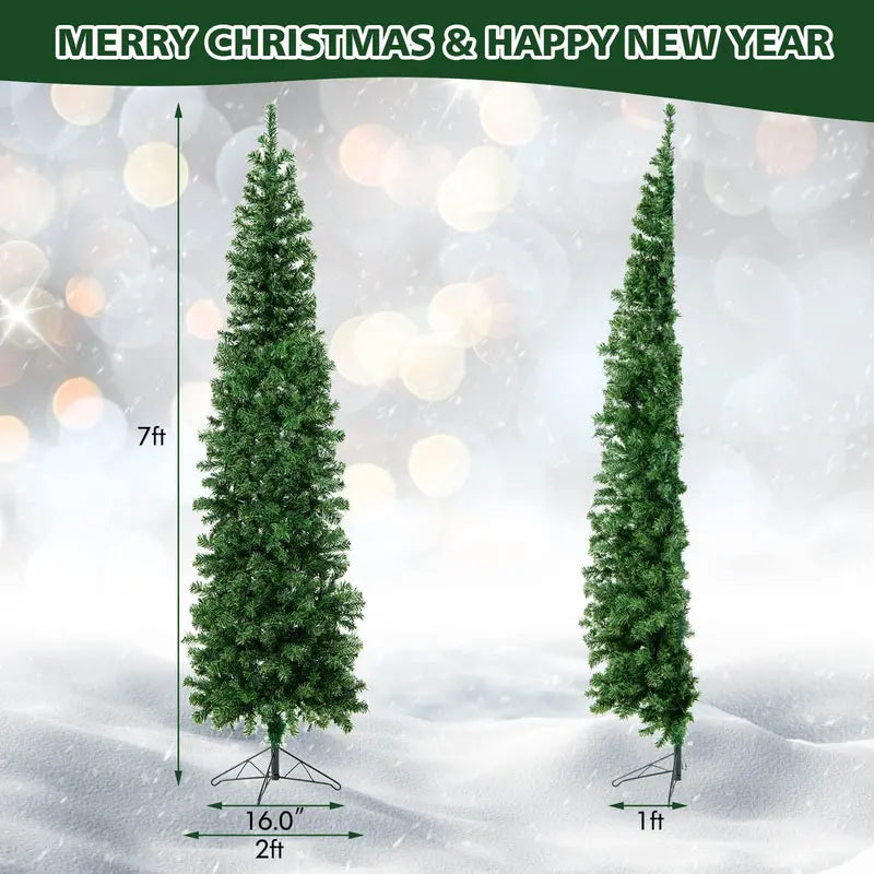 Slender 7-Foot Pre-Lit Half-Tree – Space-Saving LED Xmas Decoration