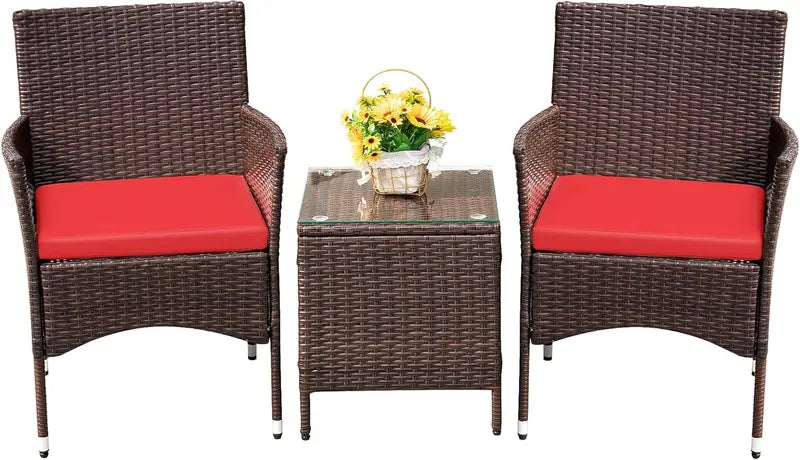 Devoko PE Rattan Patio Set — 3-Piece Garden Furniture with All-Weather Wicker Chairs