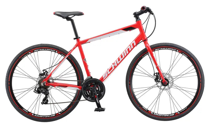 Schwinn Kempo Hybrid Road Bike – 700c Wheels, 21-Speed Shimano Drivetrain, Men's Red Frame