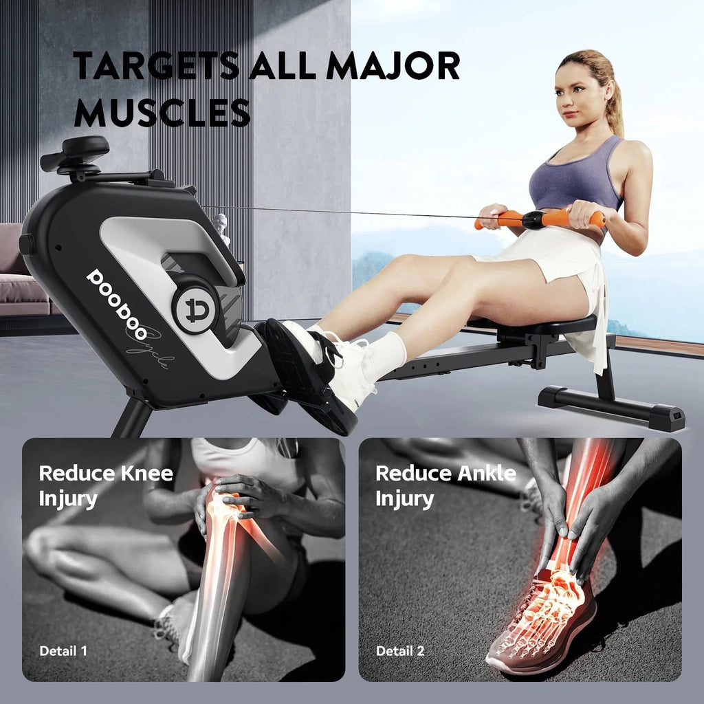 Pooboo Magnetic Rowing Machines Rower Foldable with 8 Level Resistance Indoor Rower Machines with Digital Monitor & Transport Wheels Max Weight up to 350 lb